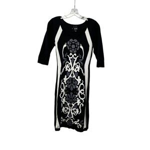 Melrose Womens Bodycon Sweater Dress 3/4 Sleeve Black/Multi Print Size Small